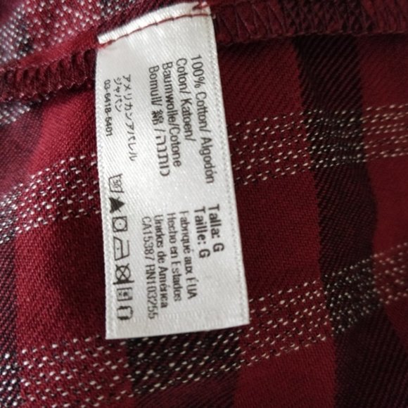 NWT Original American Apparel Check Plaid Button Up Blouse Black & Maroon Large - Picture 5 of 6